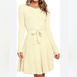 Anrabess Women's Off-White Knit Pullover Dress w/Belt Size S NWOT